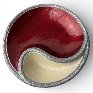Julia Knight Classic 13" Mother of Pearl Mosaic Yin Yang Bowl Pomegranate